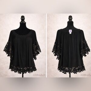 Muche Muchette Black Asymmetrical Ruffled 3/4 Sleeve Blouse